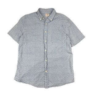 Faherty Brand Mens L Blue Fish Scale Short Sleeve Button Down Shirt Stretch